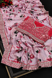 Party Wear Pink Rajwadi Silk Saree With Real Mirror & Embroidery Work