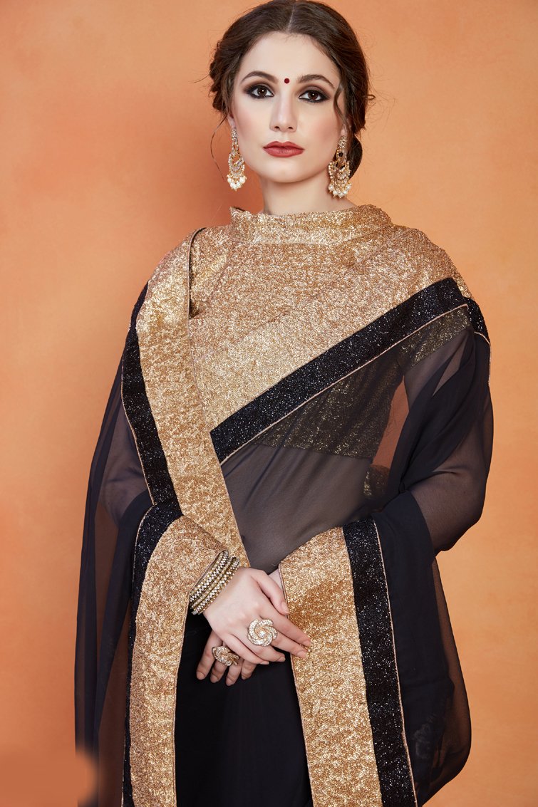 Party Wear Georgette Saree With Sequence And Zari Work For Women