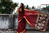 Linen Silk Jamadani Saree With Premium Zari Saree With Contrast Blouse - Cygnus Fashion
