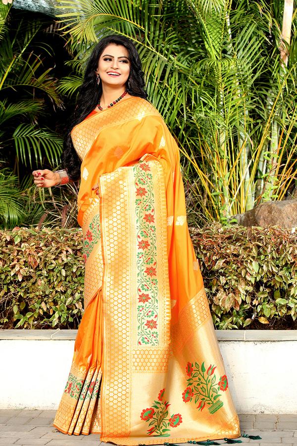 Dazzling Yellow Jacquard Saree For Party Wear