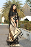 Black Jacquard With Gold Zari Woven Saree For Party Wear