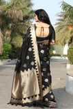 Black Jacquard With Gold Zari Woven Saree For Party Wear