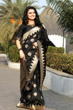 Black Jacquard With Gold Zari Woven Saree For Party Wear