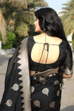 Black Jacquard With Gold Zari Woven Saree For Party Wear