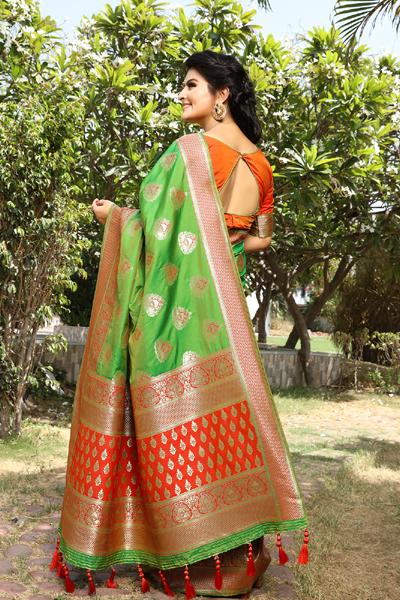 Jacquard Woven Design Printed Saree For Party Wear