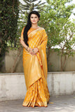 Fancy Yellow colored  With Zari Woven Design Jacquard Saree For Women