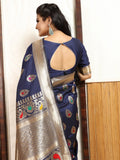 Royal Blue With Zari Butta Woven Designed Jacquard Silk Saree