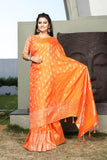 Orange Colored Chex Woven Designed Jacquard Silk Saree