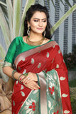 Beautiful Red Jacquard With Floral Woven Design Border Saree