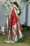 Beautiful Red Jacquard With Floral Woven Design Border Saree