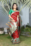 Beautiful Red Jacquard With Floral Woven Design Border Saree