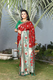 Beautiful Red Jacquard With Floral Woven Design Border Saree