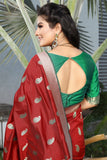 Beautiful Red Jacquard With Floral Woven Design Border Saree