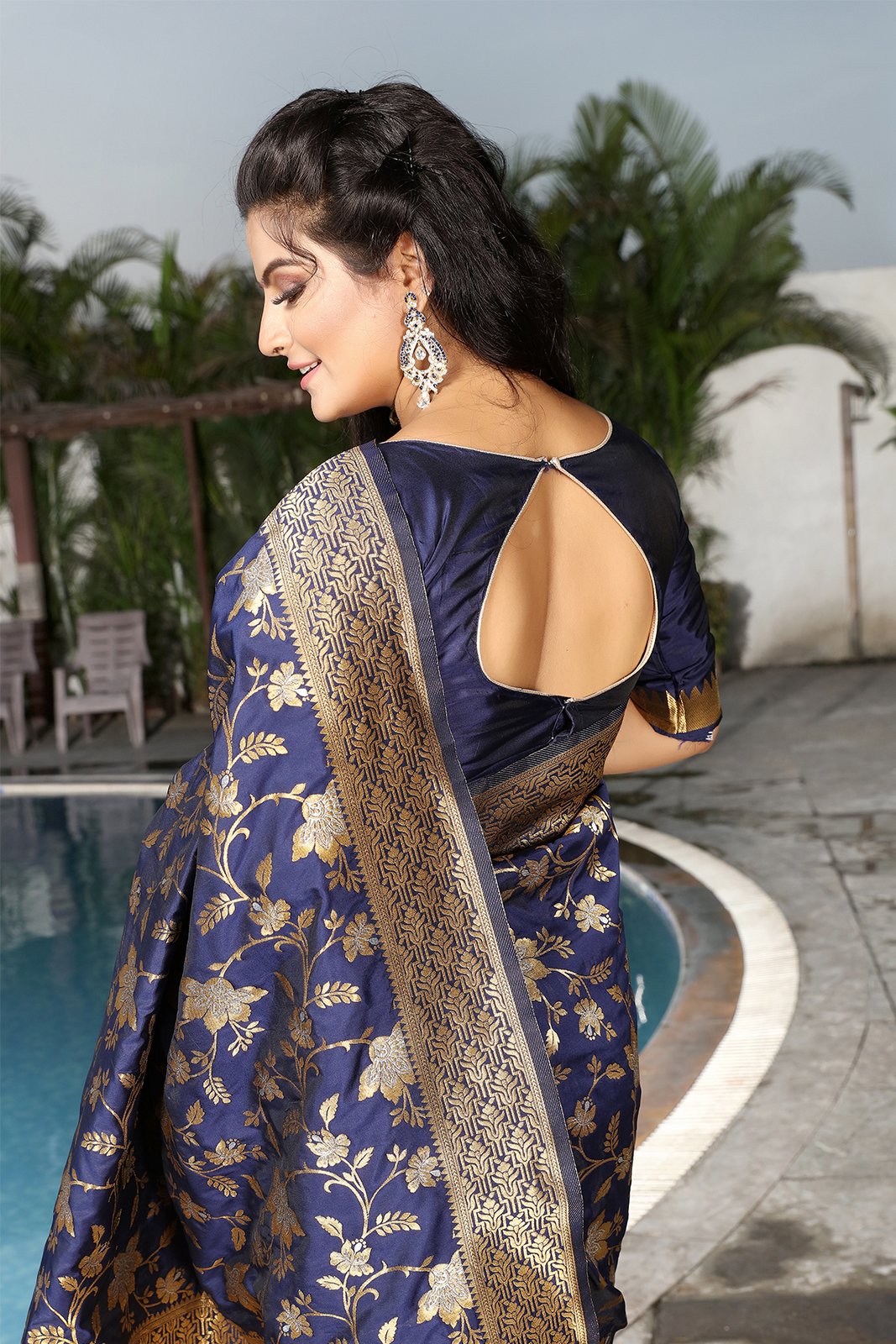 Light Green Woven Chevron Design Saree in Jacquard Silk with Lace -...