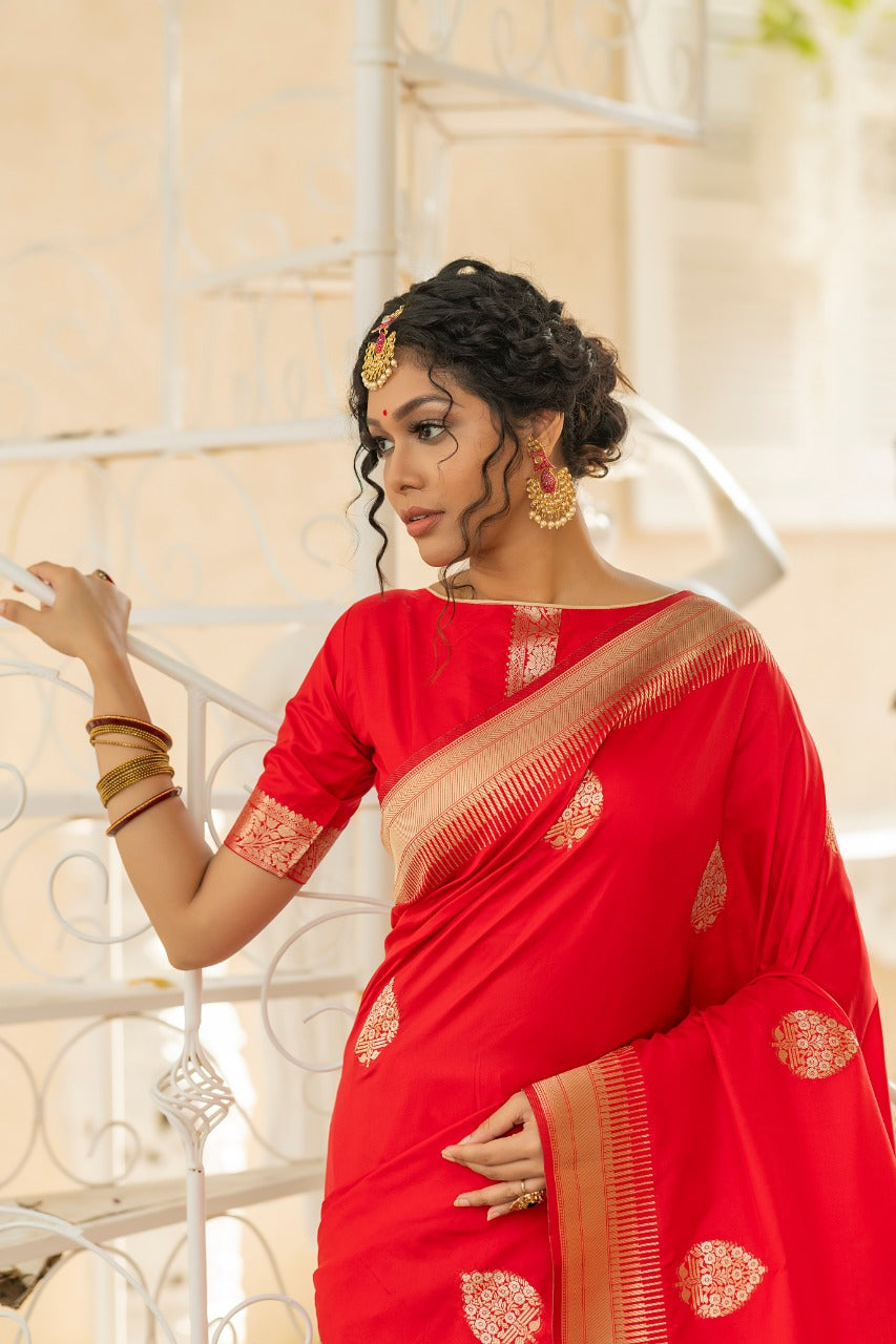 Red Designer Banglori Raw Silk - Cygnus Fashion