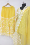 Bollywood Party Wear White Thread Work Georgette Yellow Salwar Suit