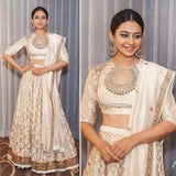 Cream Bollywood Style Embroidered Lehenga Choli