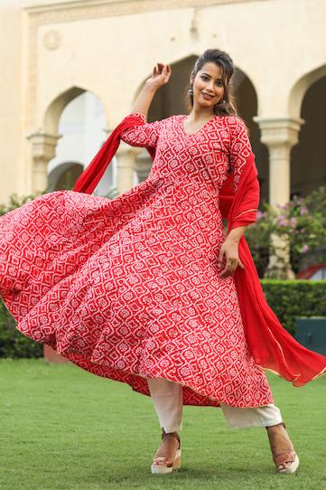 Bollywood Style Pink Anarkali Printed Suits