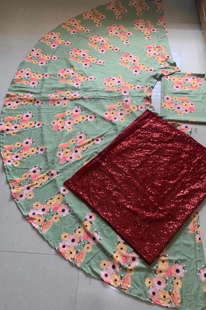 Buy Cotton Green Embroidered Designer Straight Cut Lehenga Choli Online