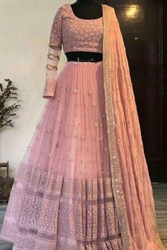 Georgette Pink Lehenga Choli Indian Party Silk Lengha Chunri Dress Sari  Saree | eBay