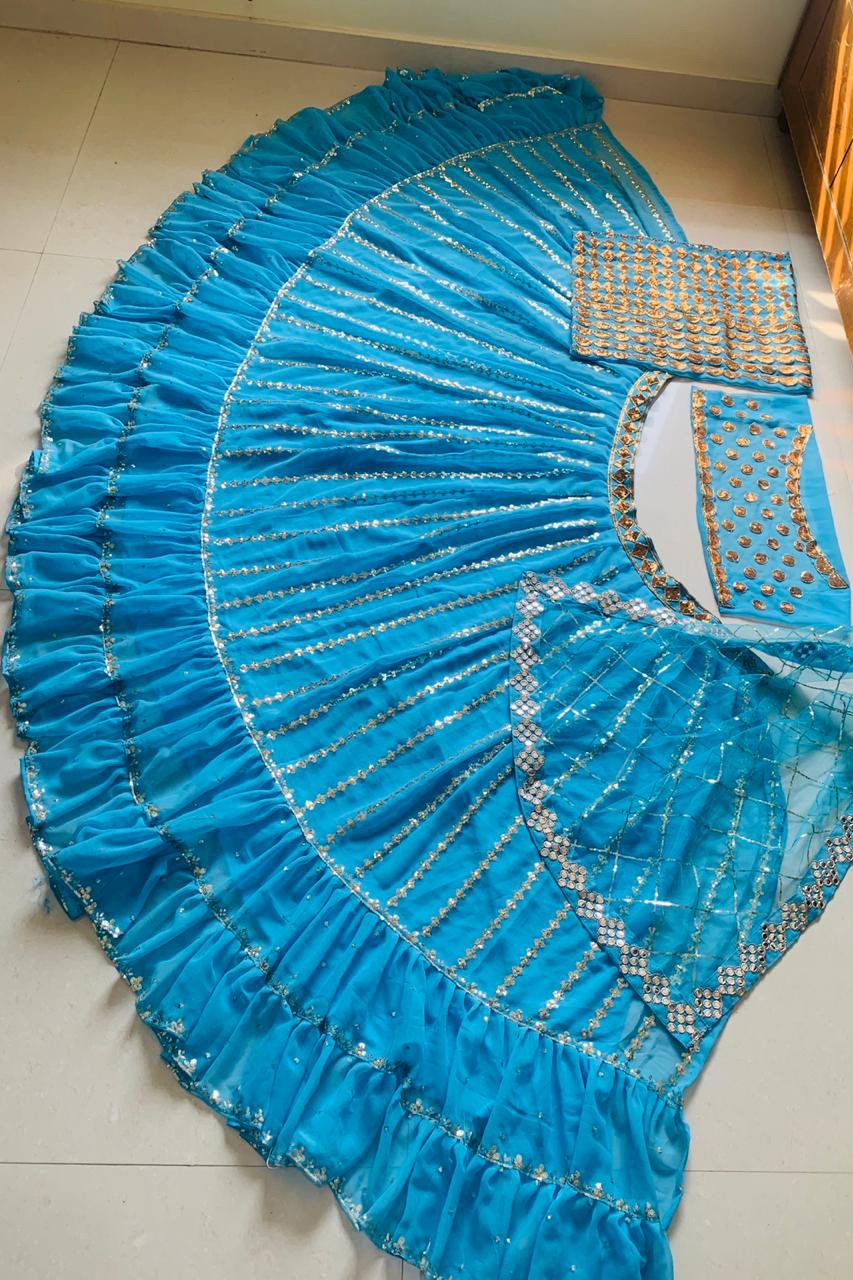Blue Designer Georgette Heavy Embroidered Lehenga Choli