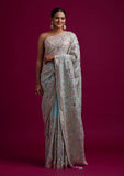 Sky blue Partywear Sequence Woven Silk Saree