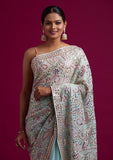 Sky blue Partywear Sequence Woven Silk Saree