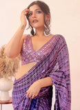 Charming Look Purple Color Art Silk Base Sequins Work Partywear Saree