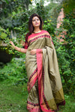 Pink Grey  Banglori Raw Silk Weaving Saree - Cygnus Fashion