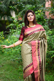 Pink Grey  Banglori Raw Silk Weaving Saree - Cygnus Fashion