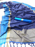 Blue Banglori Raw Silk Weaving Saree - Cygnus Fashion