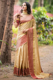 Cream Banglori Raw Silk Weaving Saree - Cygnus Fashion