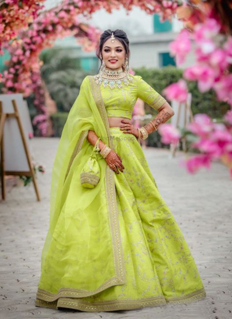 Sabyasachi Lime Green Bollywood Lehenga Choli