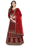 Maroon Velvet Semi Stitched Wedding Wear Lehenga Choli