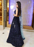 Partywear Heavy Velvet Blue Sequins Anara Lehenga And Crop Top