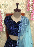 Partywear Heavy Velvet Blue Sequins Anara Lehenga And Crop Top