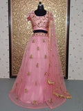 Party Wear Rose Pink Color Net Lehenga Choli With Sequins Work