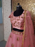 Party Wear Rose Pink Color Net Lehenga Choli With Sequins Work