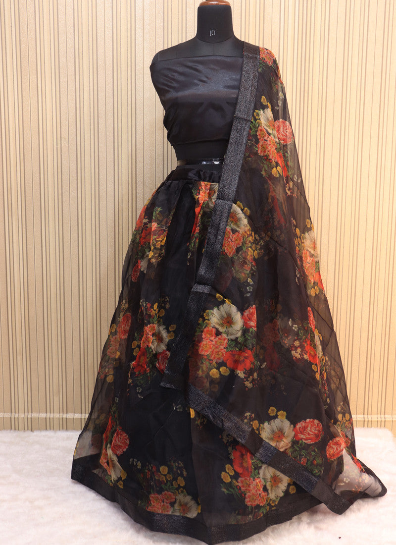 Beautiful Black Lehenga Choli for Women Ready to Wear in USA ,designer  Partywear Organza With Floral Digital Print Lehenga Choli - Etsy