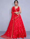 Party Wear Red Silk Lehenga choli