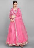 Designer Pink Organza Embroidery Work Lehenga And Crop Top