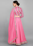 Designer Pink Organza Embroidery Work Lehenga And Crop Top