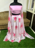 Designer wear Light Pink Georgette Fancy Printed Lehenga Choli