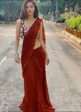 Fancy Maroon Zul Lehenga Style Georgette Saree