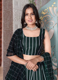 Amazing Stripe Printed Dark Green Italian Silk Lehenga Choli