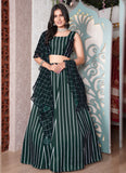 Amazing Stripe Printed Dark Green Italian Silk Lehenga Choli