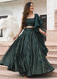 Amazing Stripe Printed Dark Green Italian Silk Lehenga Choli