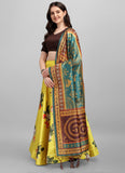 Yellow Satin Floral Lehenga Choli with Multicolor Dupatta