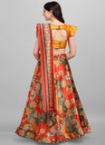 Designer Orange Silk Lehenga Choli with Heavy Floral Print