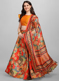 Designer Orange Silk Lehenga Choli with Heavy Floral Print